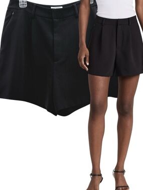 Good American Black Tailored Luxe Suiting High-Waist Pleated Shorts, Size 10